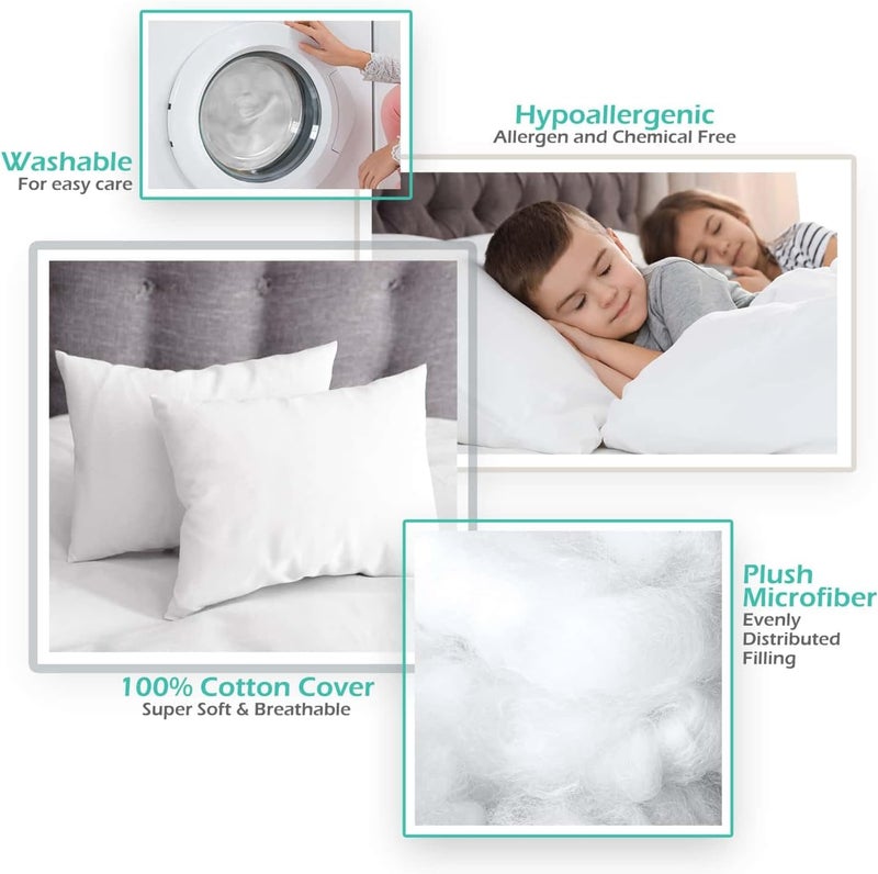 Nestlé 2 Pack Toddler Pillow for Sleeping 13 x 18, Small Kids Pillow for Travel, Car, School, Nap, & Toddler Bed, Machine Washable Soft Cotton Child 2 Year Old and Up - White - Image 5